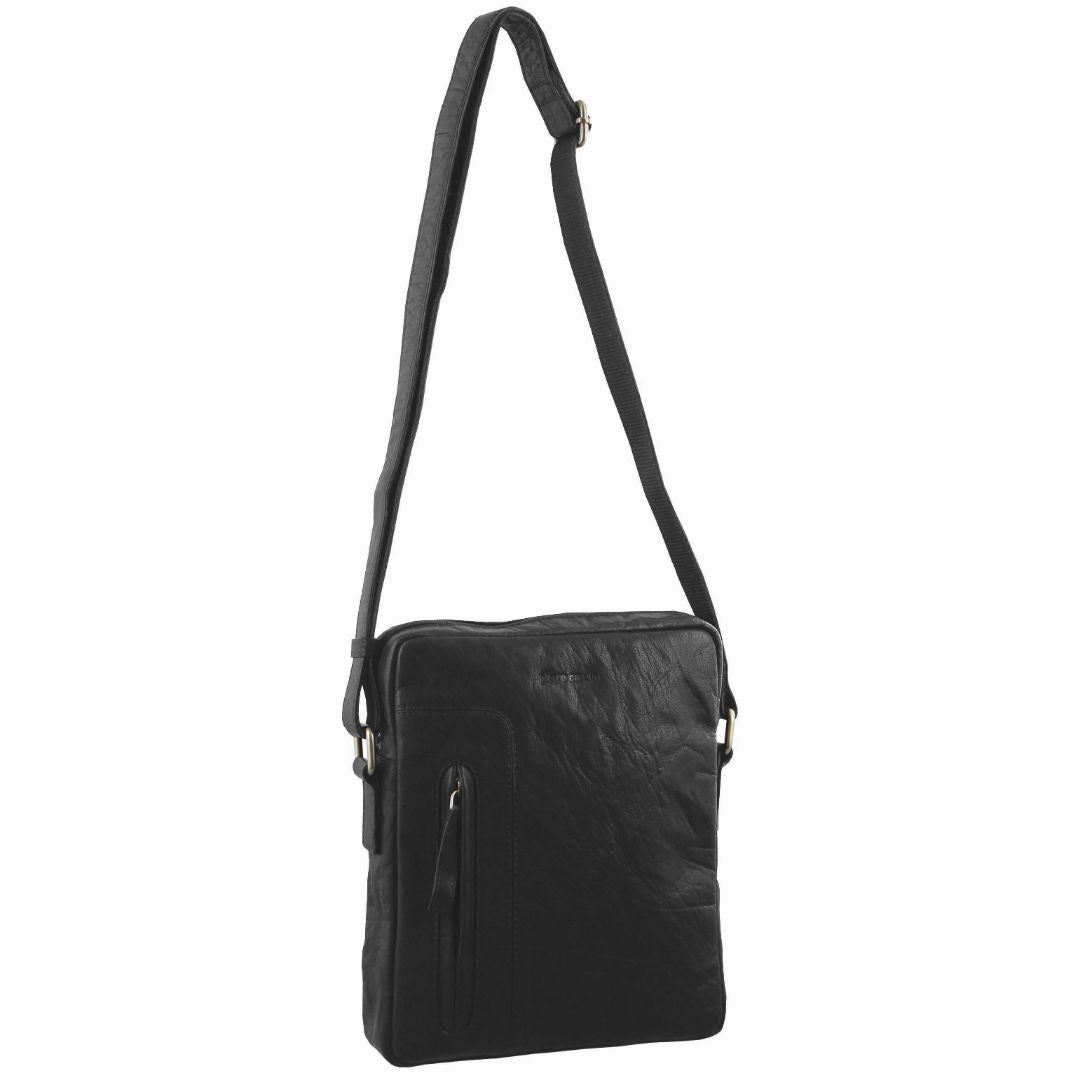 Pierre Cardin Rustic Leather iPad Bag in Black