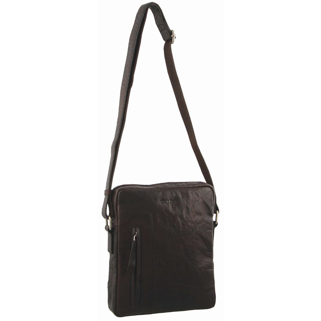 Pierre Cardin Rustic Leather iPad Bag in Brown