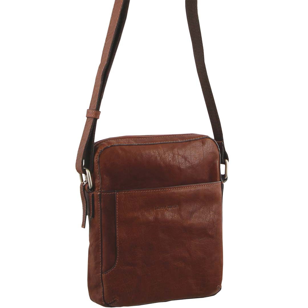 Pierre Cardin Rustic Leather Cross Body/Tablet Bag in Chestnut