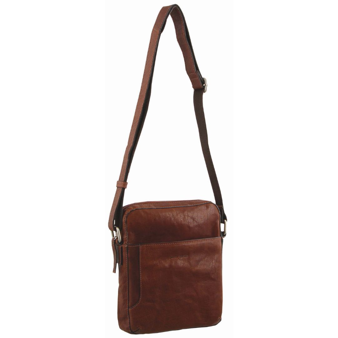 Pierre Cardin Rustic Leather Cross Body/Tablet Bag in Chestnut