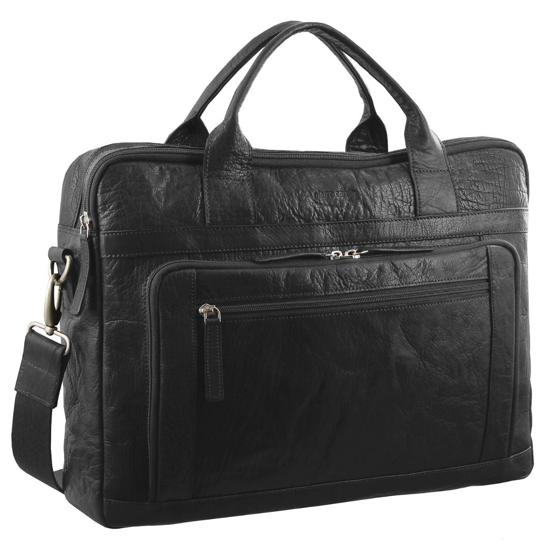 Pierre Cardin Rustic Leather Computer/Business Bag in  Black