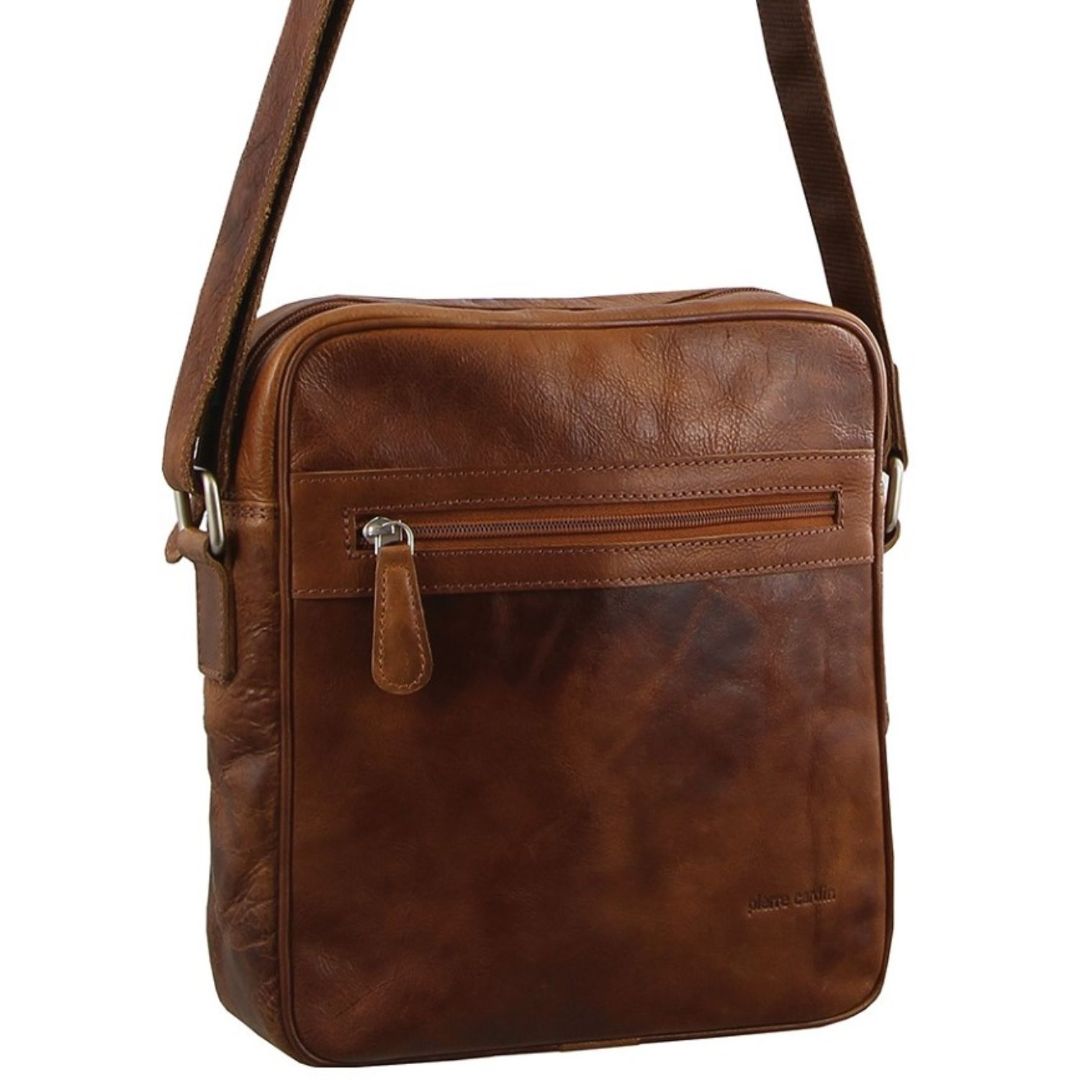 Pierre Cardin Rustic Leather iPad Bag in Cognac