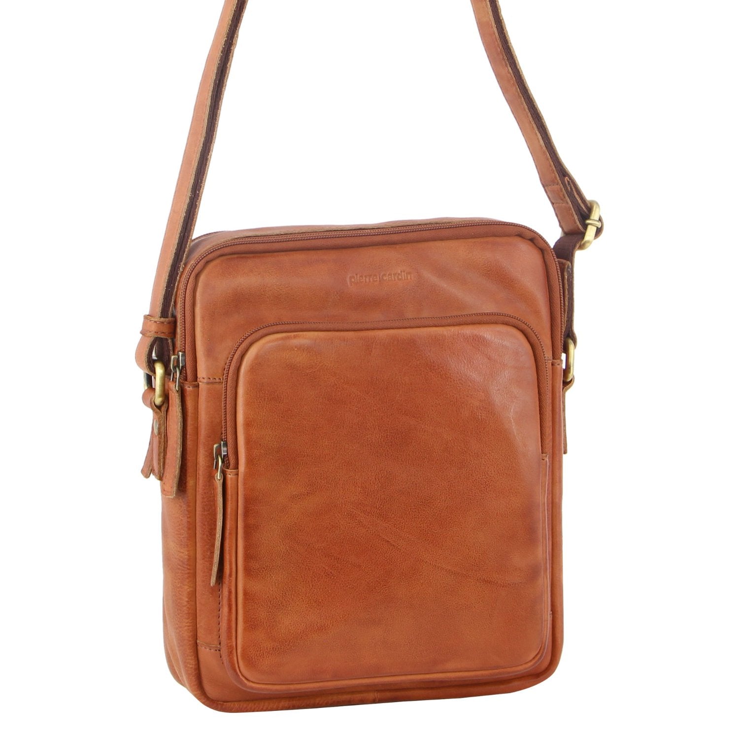 Pierre Cardin Leather Unisex Cross-Body Bag in Cognac