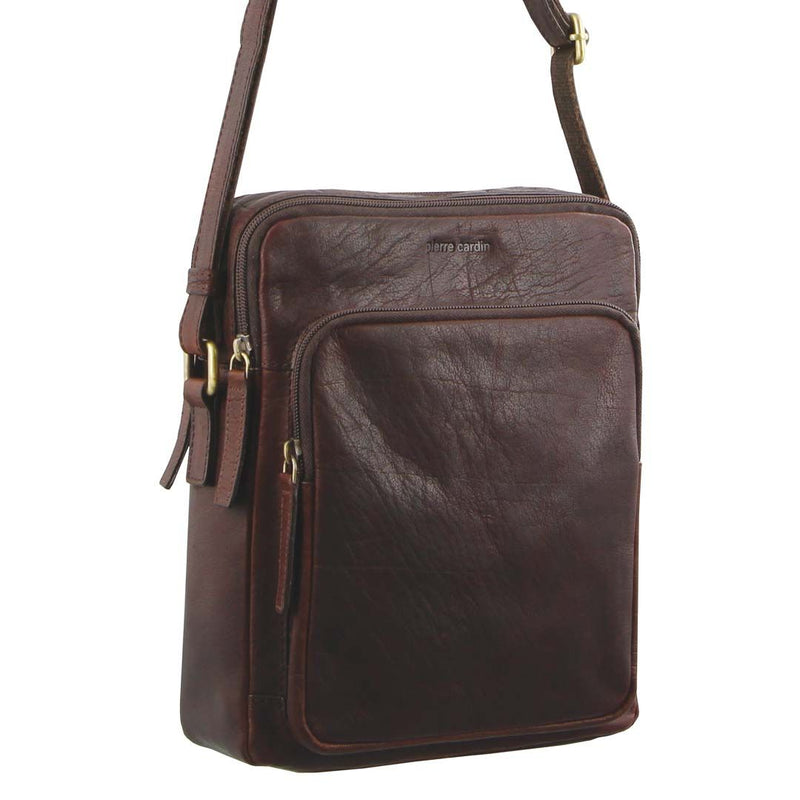 Pierre Cardin Leather Unisex Cross-Body Bag in Chestnut (PC2804)