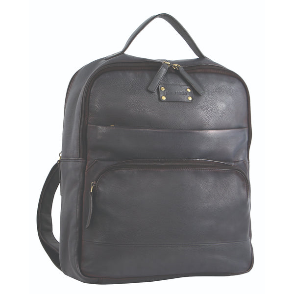 Pierre Cardin Rustic Leather Business Backpack/Computer Bag in Black (PC 2808)