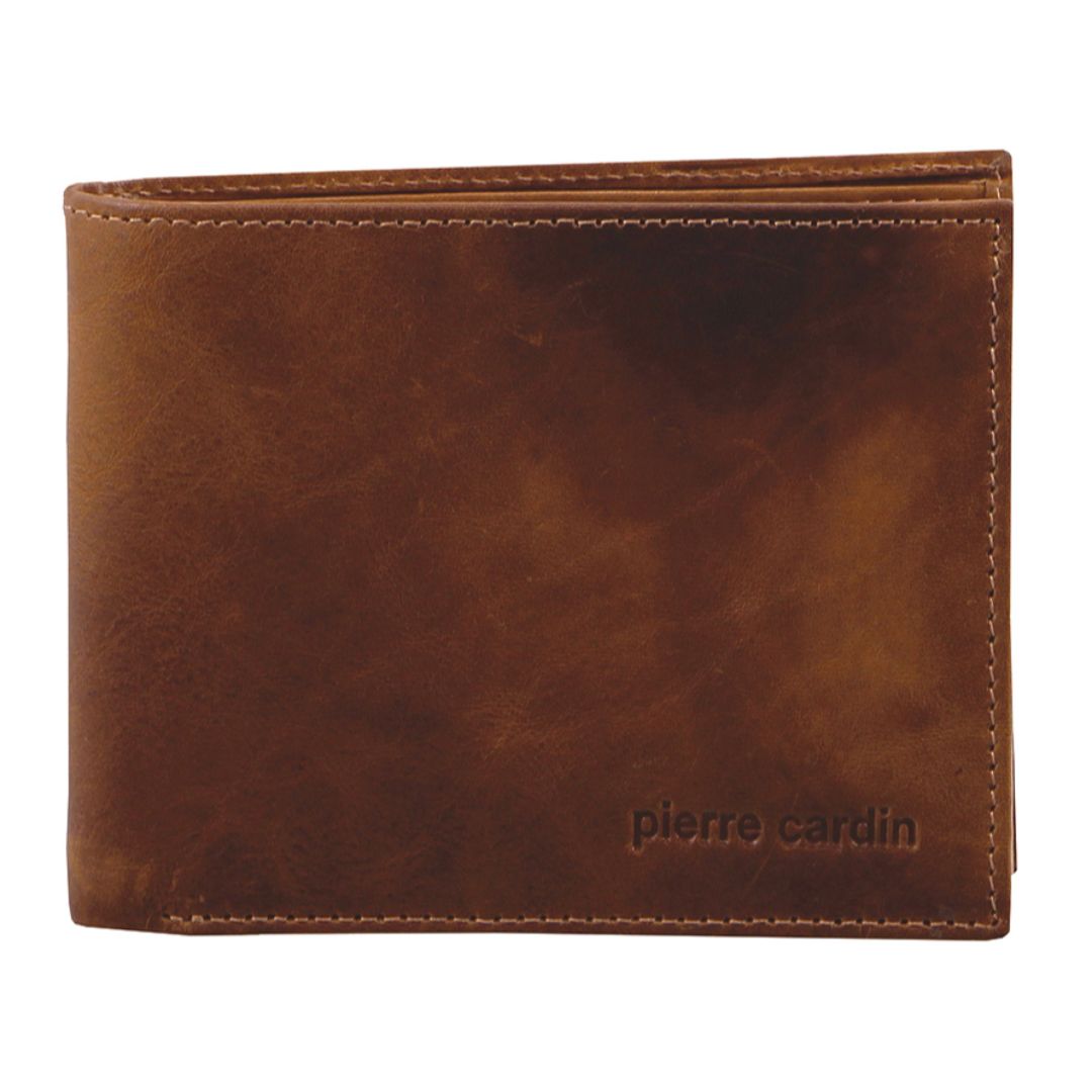 Pierre Cardin Rustic Leather Tri-Fold Men's Wallet in Cognac