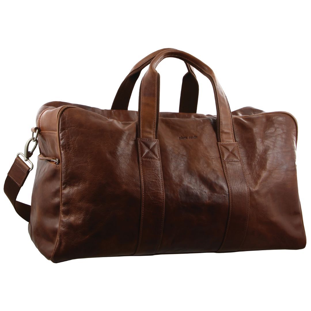 Pierre Cardin Rustic Leather Business/Overnight Bag in Chestnut