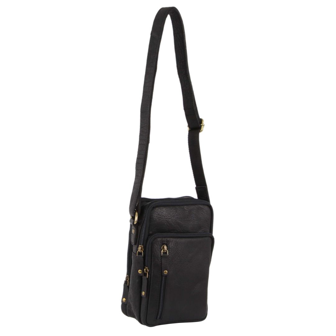 Pierre Cardin Rustic Leather Cross-Body Bag in Black
