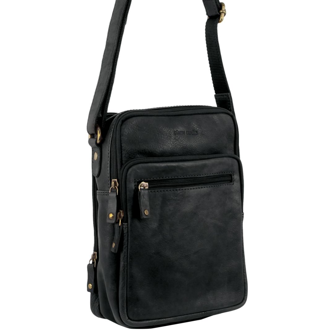 Pierre Cardin Rustic Leather Cross-Bag in Black