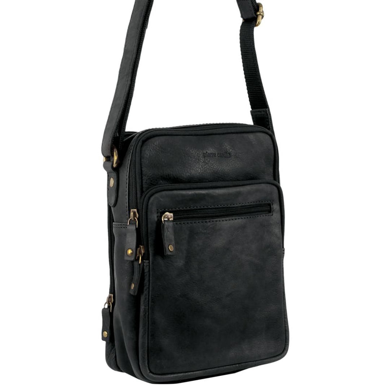 Pierre Cardin Rustic Leather Cross-Body Bag in Black (PC3130)