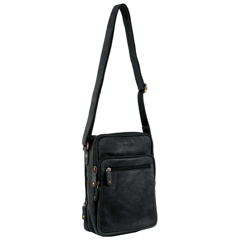 Pierre Cardin Rustic Leather Cross-Body Bag in Black (PC3130)