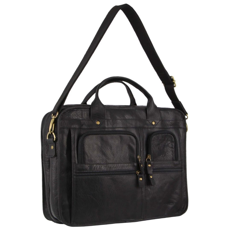 Pierre Cardin Rustic Leather Computer Bag in Black (PC3135)