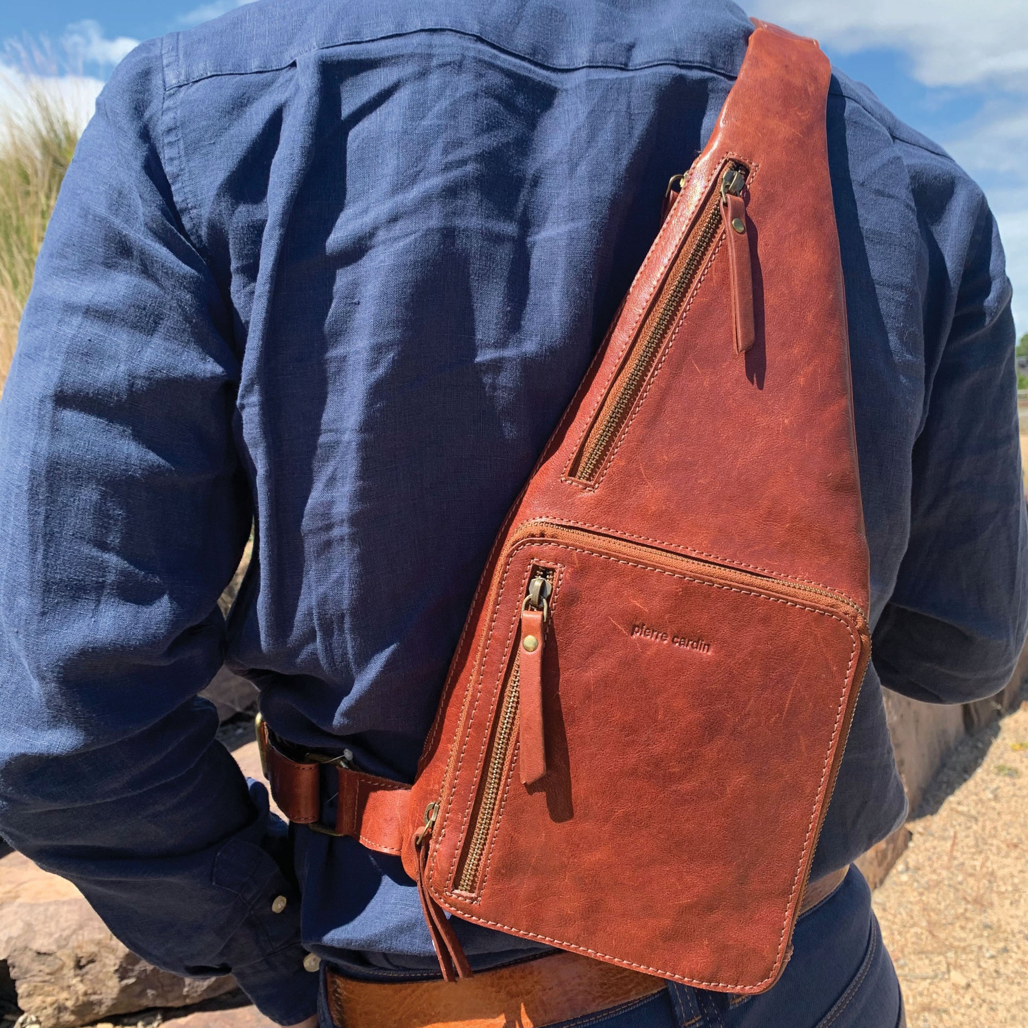 Pierre Cardin Rustic Leather Sling Bag