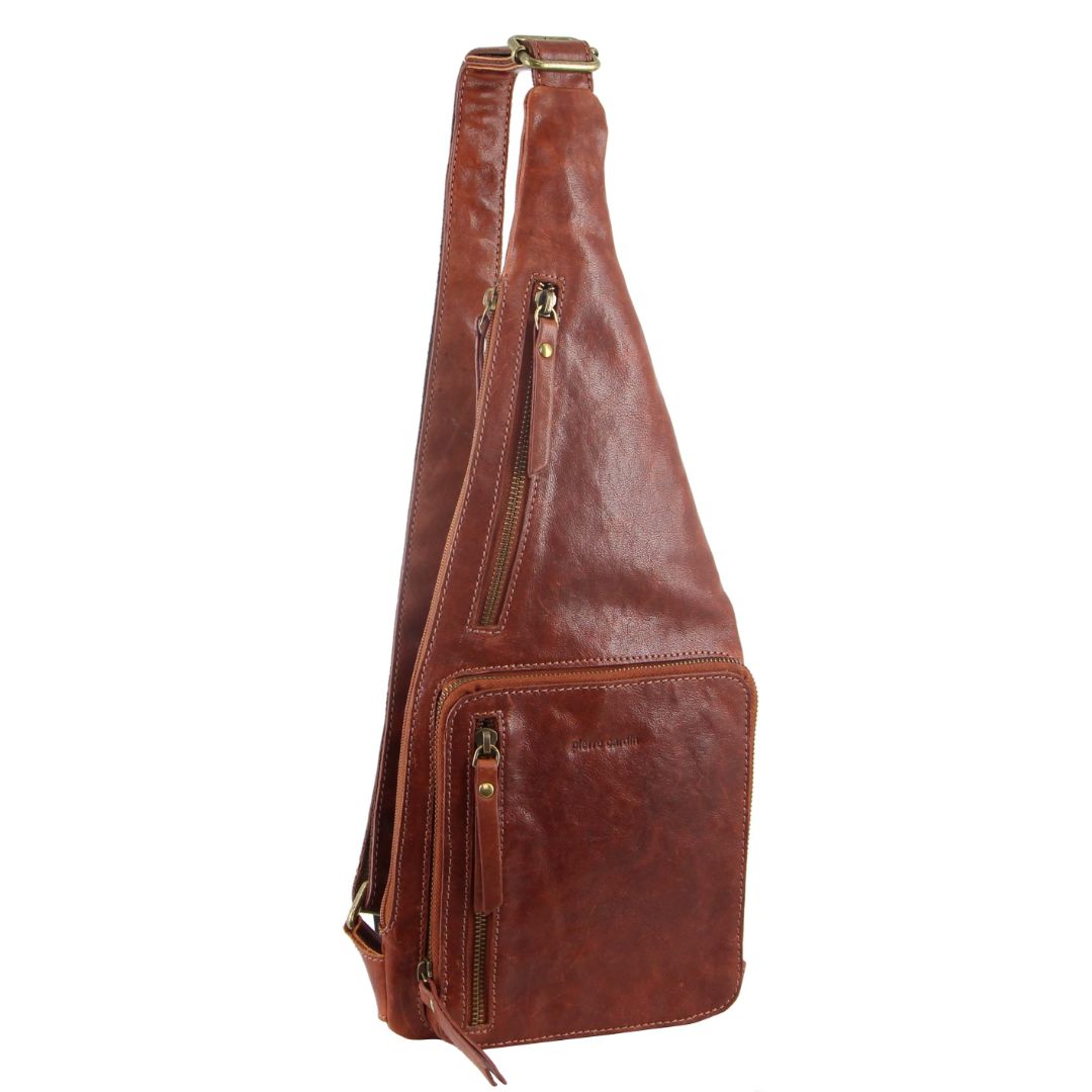 Pierre Cardin Rustic Leather Sling Bag in Chestnut