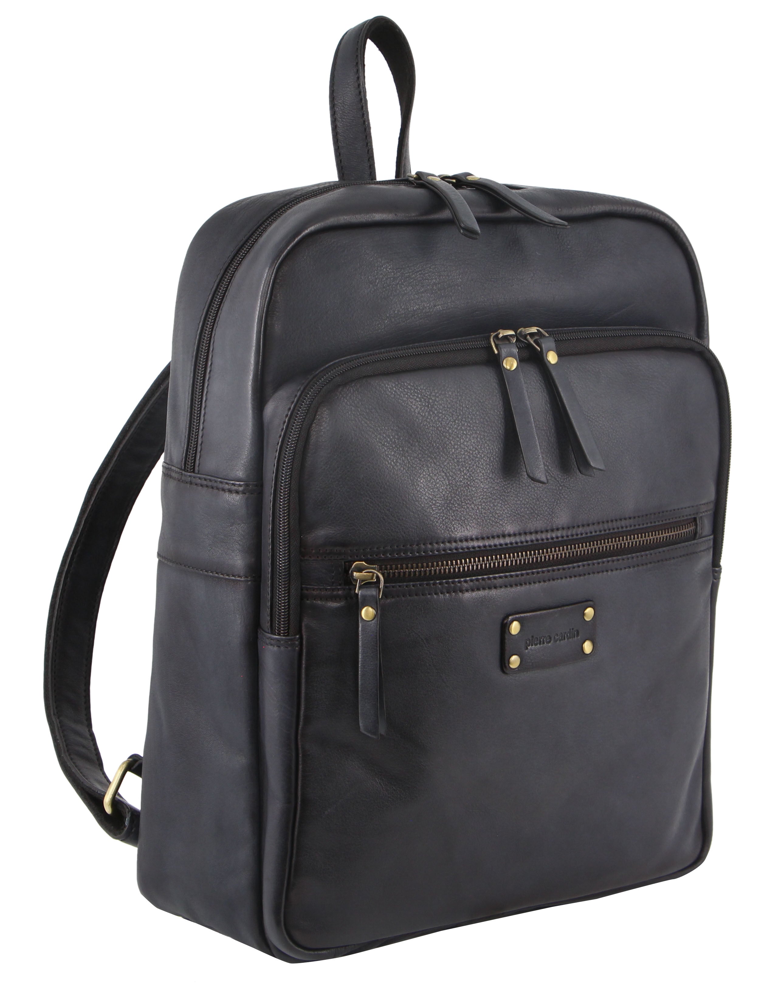 Pierre Cardin Vintage Leather Laptop Backpack in Black