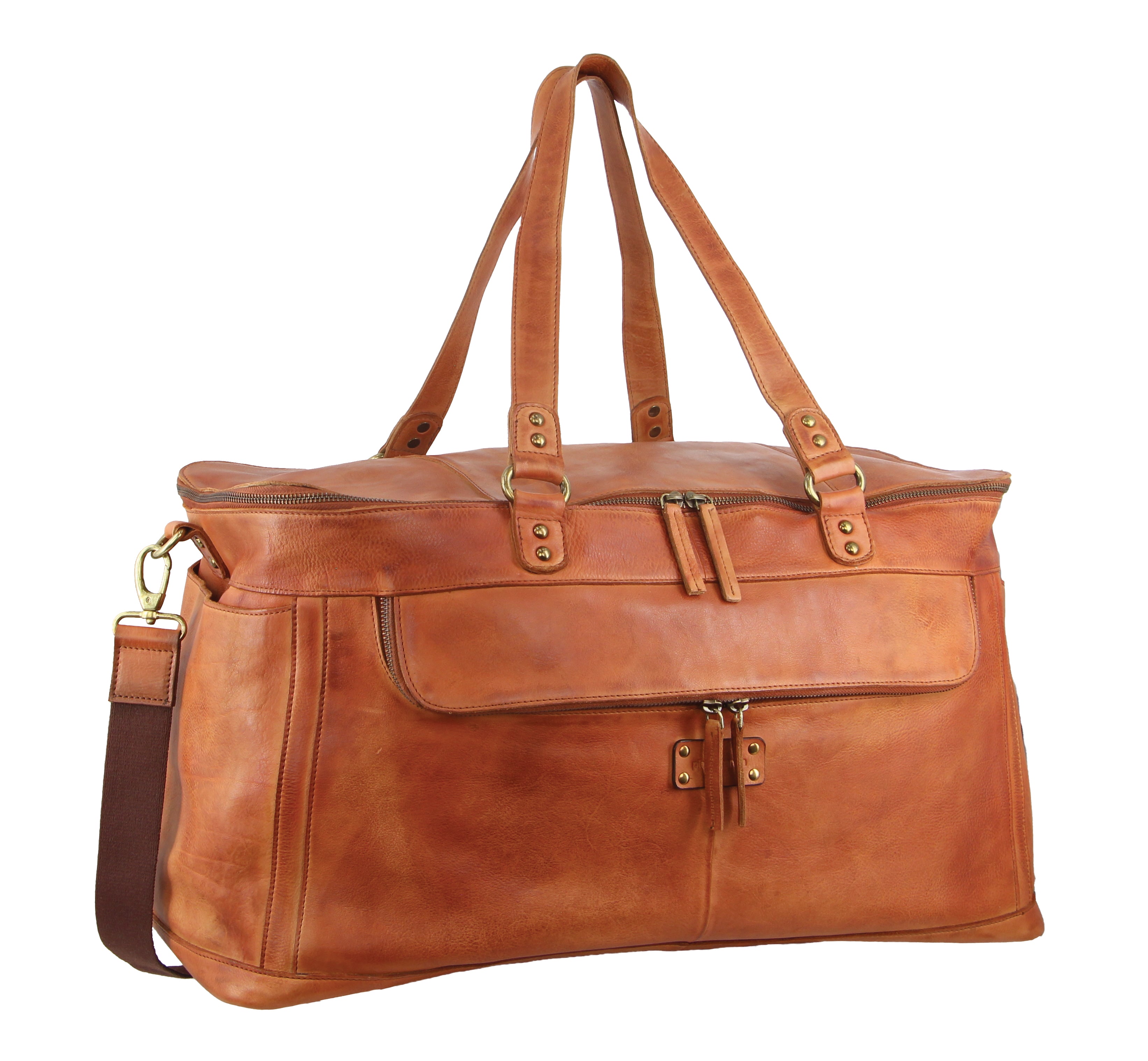 Pierre Cardin Leather Multi-Compartment Overnight Bag in Cognac