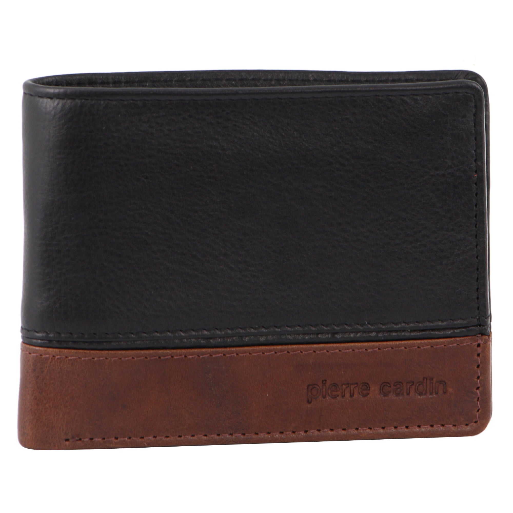 Pierre Cardin Leather 2-Tone Men's Tri-Fold Wallet in Black-Cognac