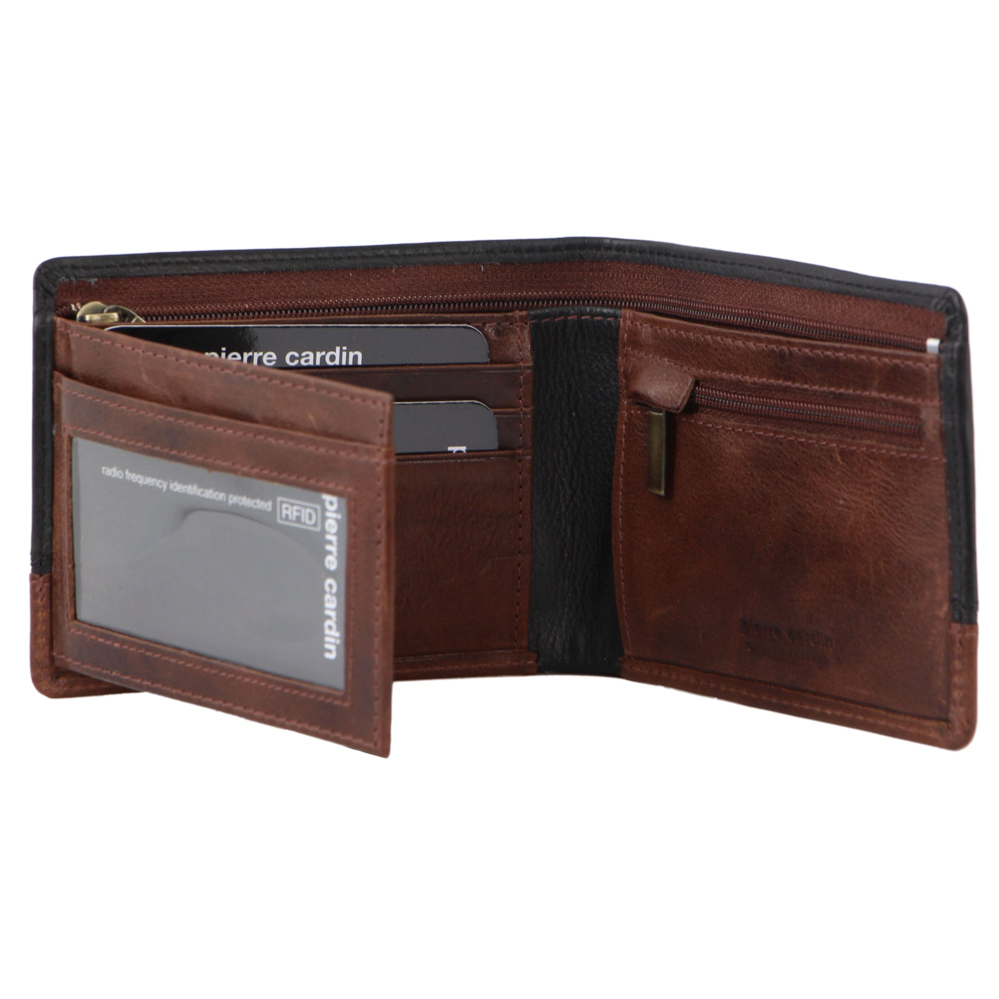 Pierre Cardin Leather 2-Tone Men's Tri-Fold Wallet in Black-Cognac