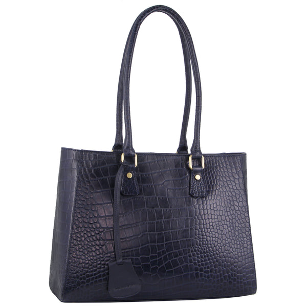 Women Blue Croc-Skin Patterned Small Tote Bag