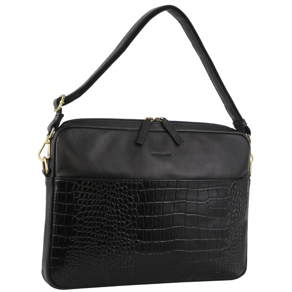 Pierre Cardin Croc-Embossed Leather Business Computer Bag (PC 3497) in Black