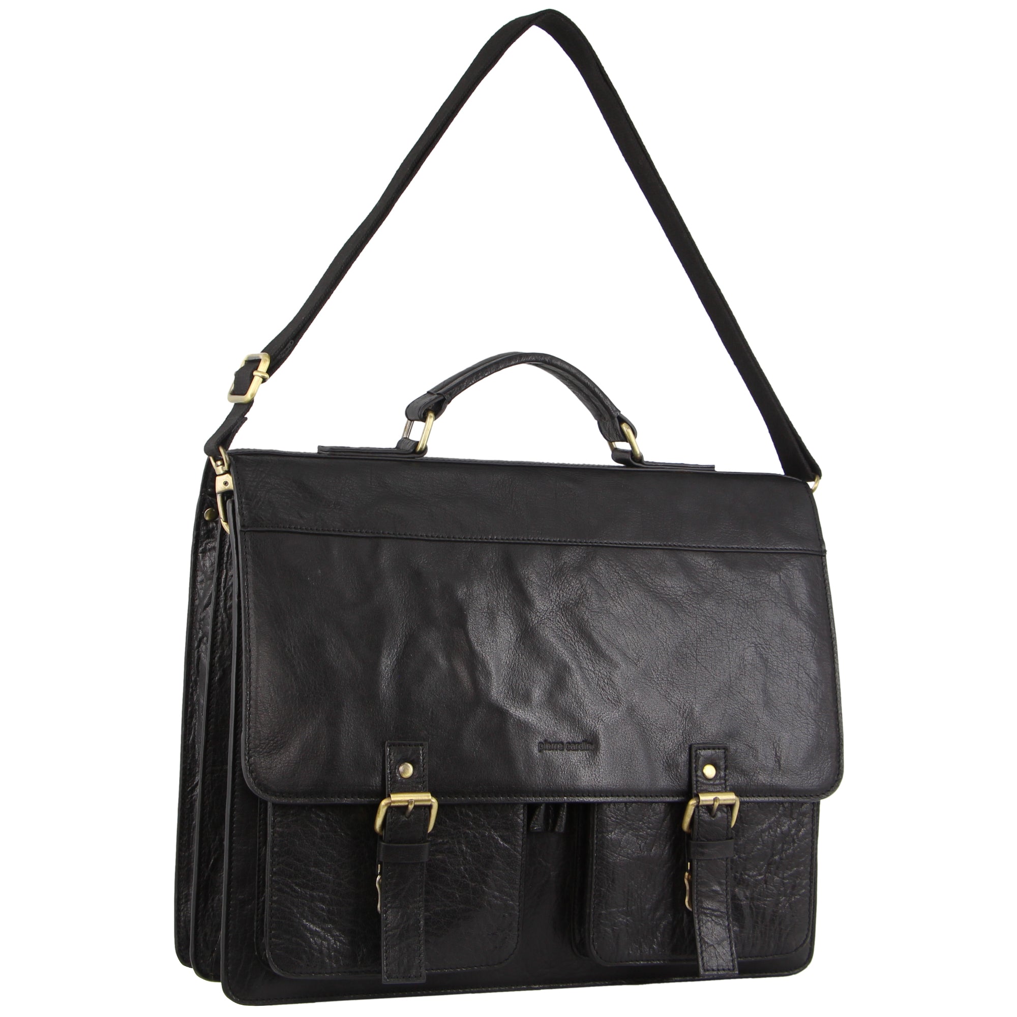 Pierre Cardin Men's Leather Business/Computer Bag in Black