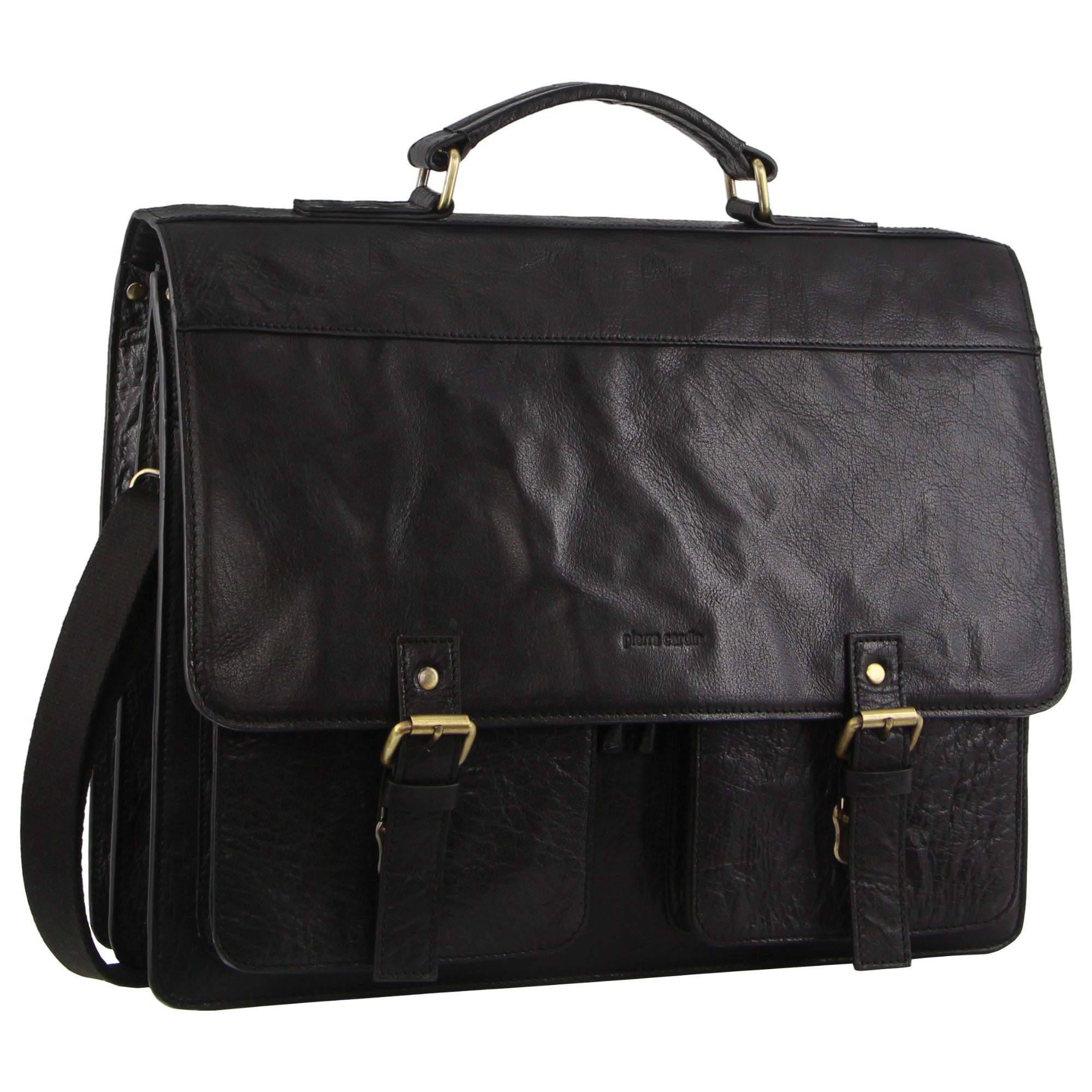 Pierre Cardin Men's Leather Business/Computer Bag in Black