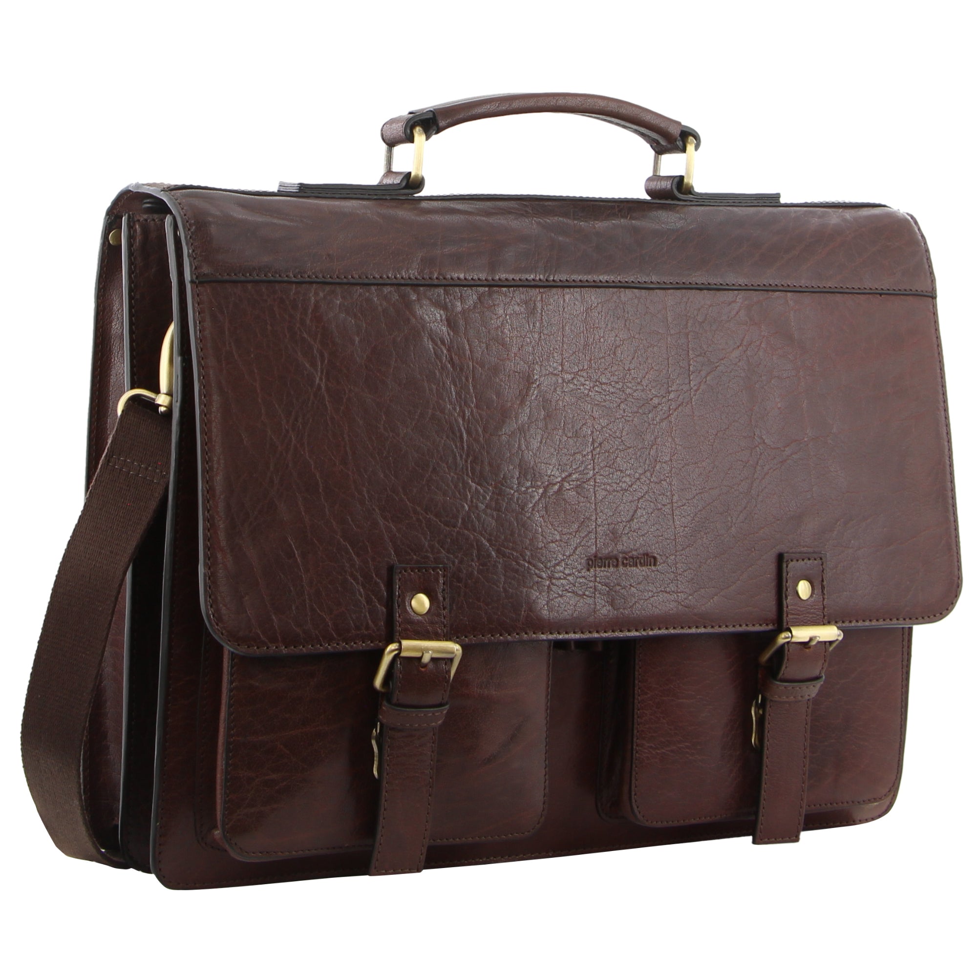 Pierre Cardin Men's Leather Business/Computer Bag  in Brown