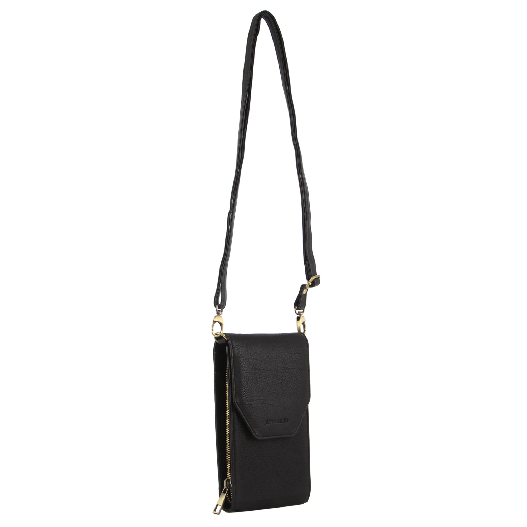 Pierre Cardin Leather Crossbody Phone Wallet Bag in Black