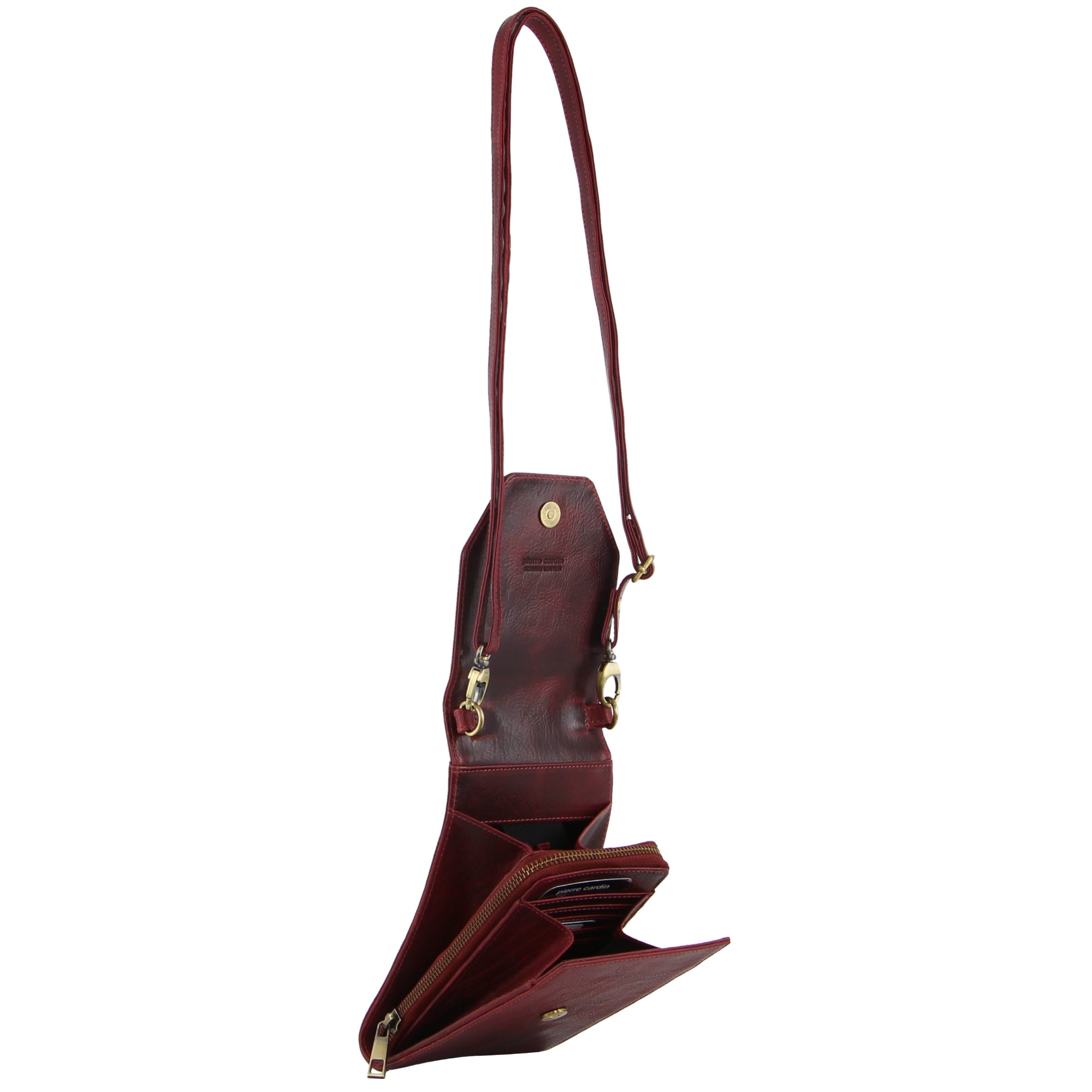 Pierre Cardin Leather Crossbody Phone Wallet Bag in Cherry