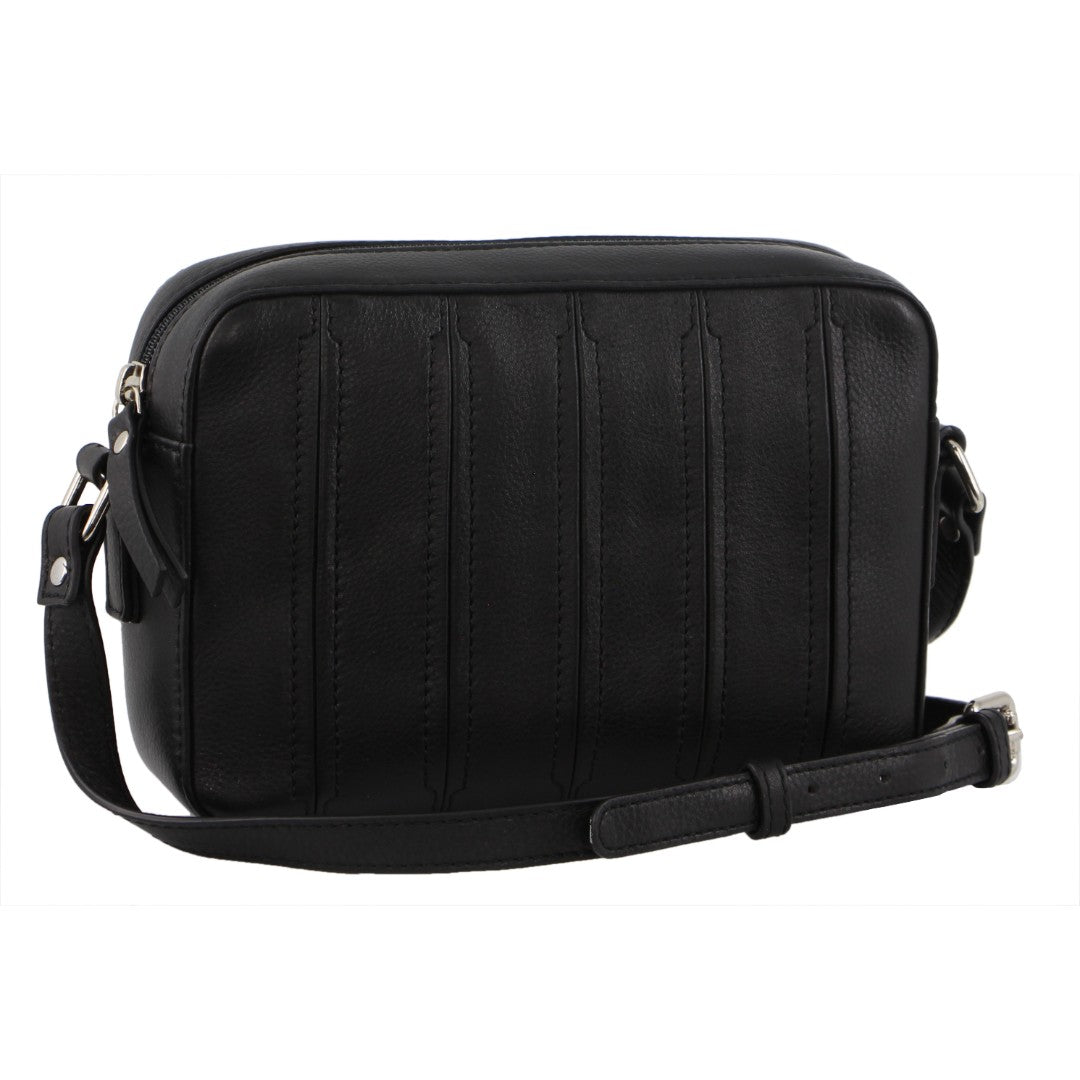 Pierre Cardin Ladies Leather Stitch-design Crossbody Bag in Black