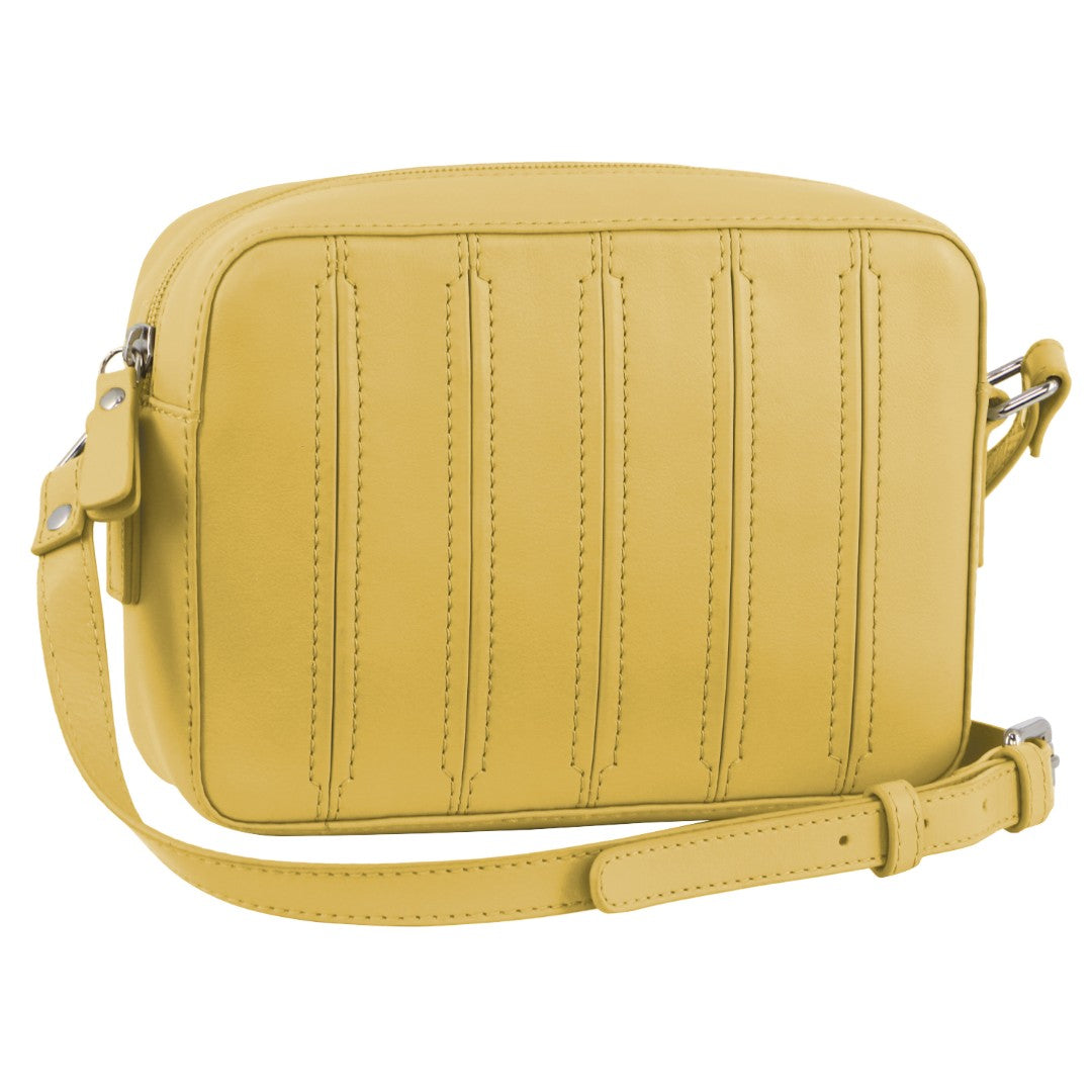 Pierre Cardin Ladies Leather Stitch-design Crossbody Bag in Yellow
