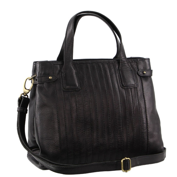 Pierre Cardin Ladies Leather Stitch-design Tote Bag in Black (PC 3577)
