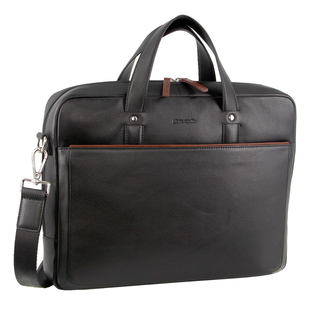 Pierre Cardin Leather Multi-Compartment Business Bag in Black