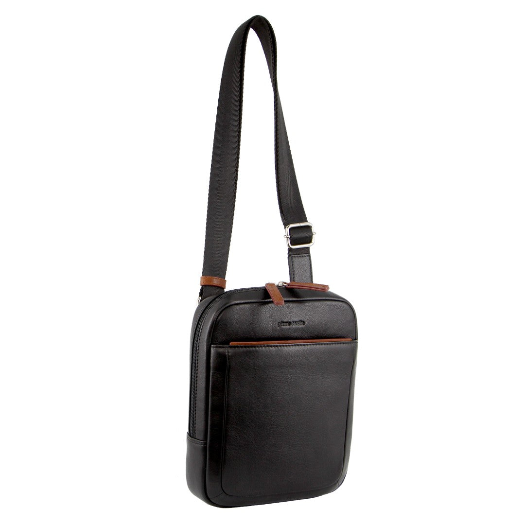 Pierre Cardin Leather Unisex Cross-Body Bag in Black
