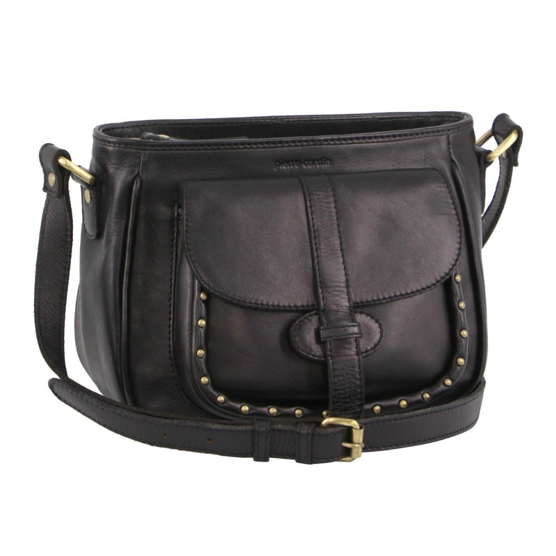 Pierre Cardin Ladies Leather Stud Detail Cross-body Bag in Black (PC 3603)