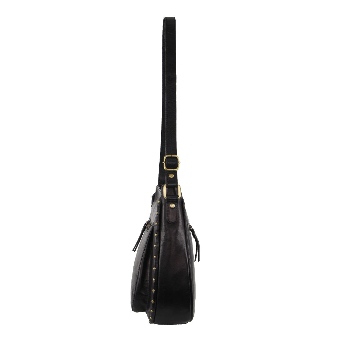 Pierre Cardin Ladies Leather Stud Detail Cross-body Bag in Black