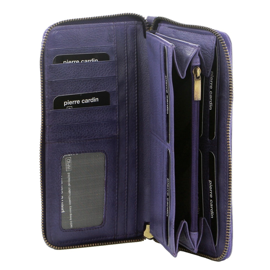 Pierre Cardin Women's Leather Zip Around Wallet w/ Wristlet in Purple
