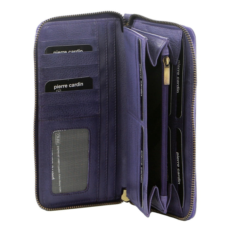 Pierre Cardin Women's Leather Zip around wallet w/Wristlet in Purple(PC 3630)