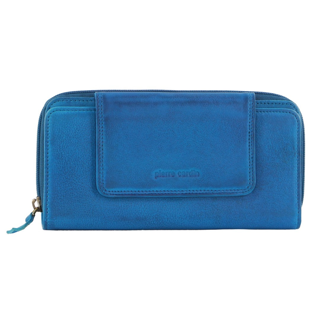 Pierre Cardin Women's Leather Bi-Fold Tab Wallet in Aqua