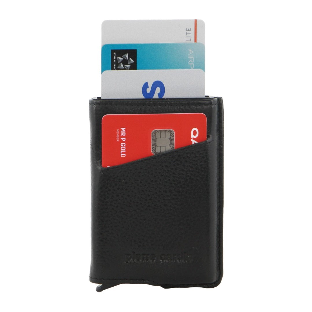 Pierre Cardin Leather Smart Slide Card Holder Tab Wallet in Black