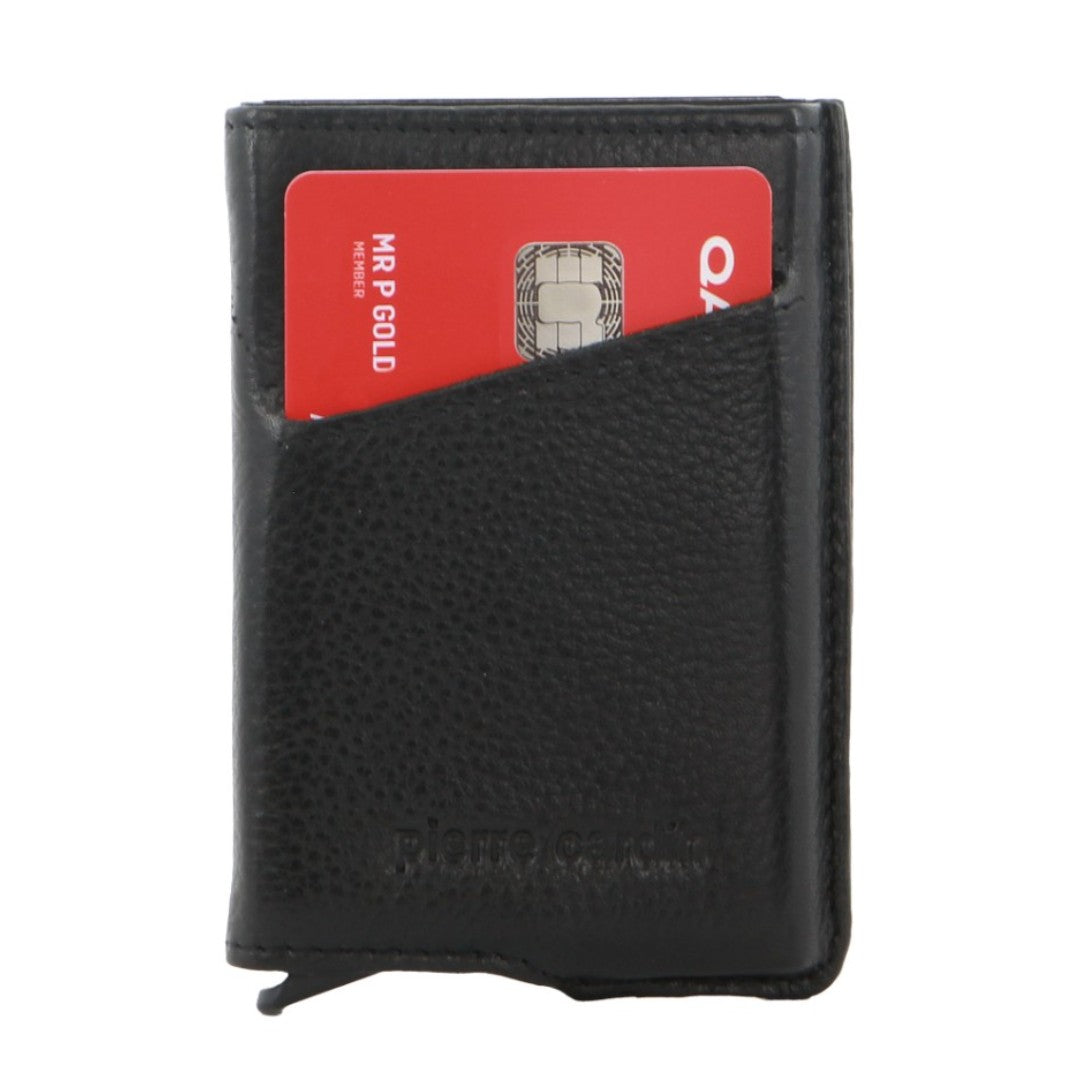Pierre Cardin Leather Smart Slide Card Holder Tab Wallet in Black