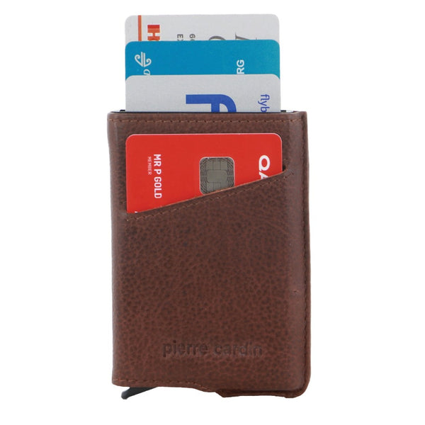 Pierre Cardin Leather Smart Slide Card Holder Tab Wallet in Brown (PC 3643)