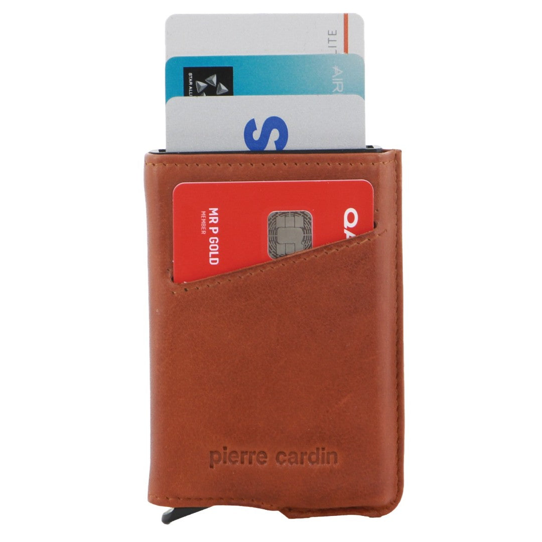 Pierre Cardin Leather Smart Slide Card Holder Tab Wallet in Tan
