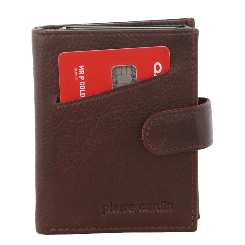 Leather Smart Slide Card Holder Tab Wallet in Brown (PC 3644)