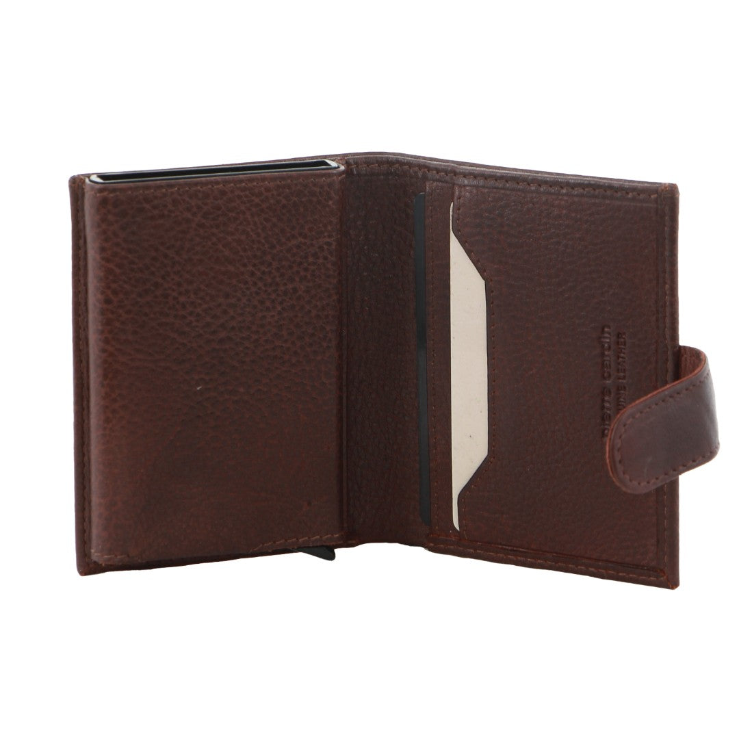 Pierre Cardin Leather Smart Slide Card Holder Tab Wallet in Brown