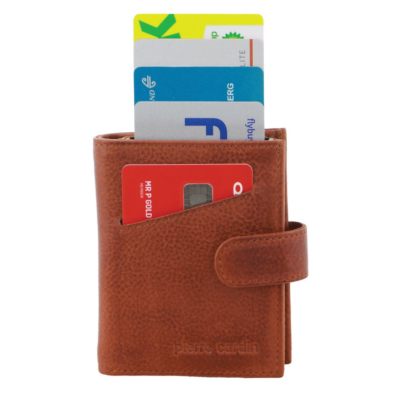 Leather Smart Slide Card Holder Tab Wallet in Black in Tan (PC 3644)