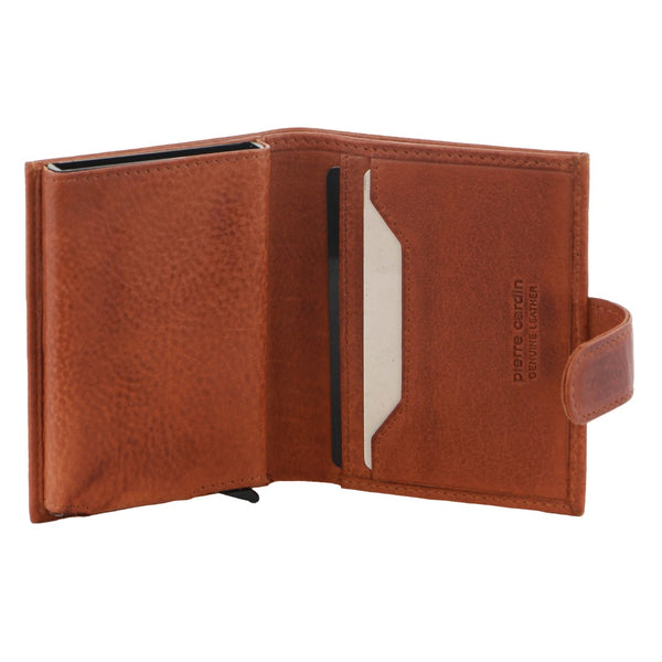 Leather Smart Slide Card Holder Tab Wallet in Black in Tan (PC 3644)