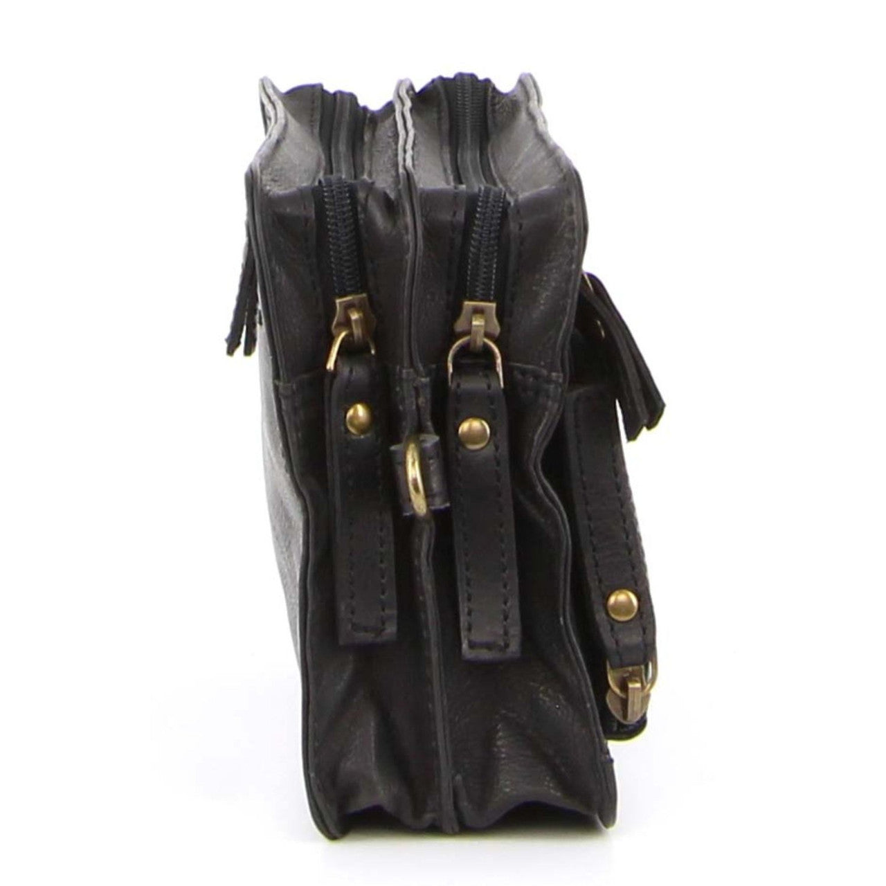 Pierre Cardin Rustic Leather Organizer Bag in Black