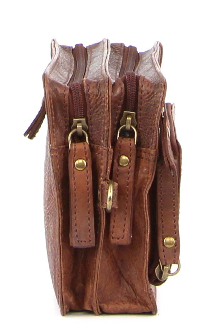 Pierre Cardin Rustic Leather Organizer Bag in Chestnut