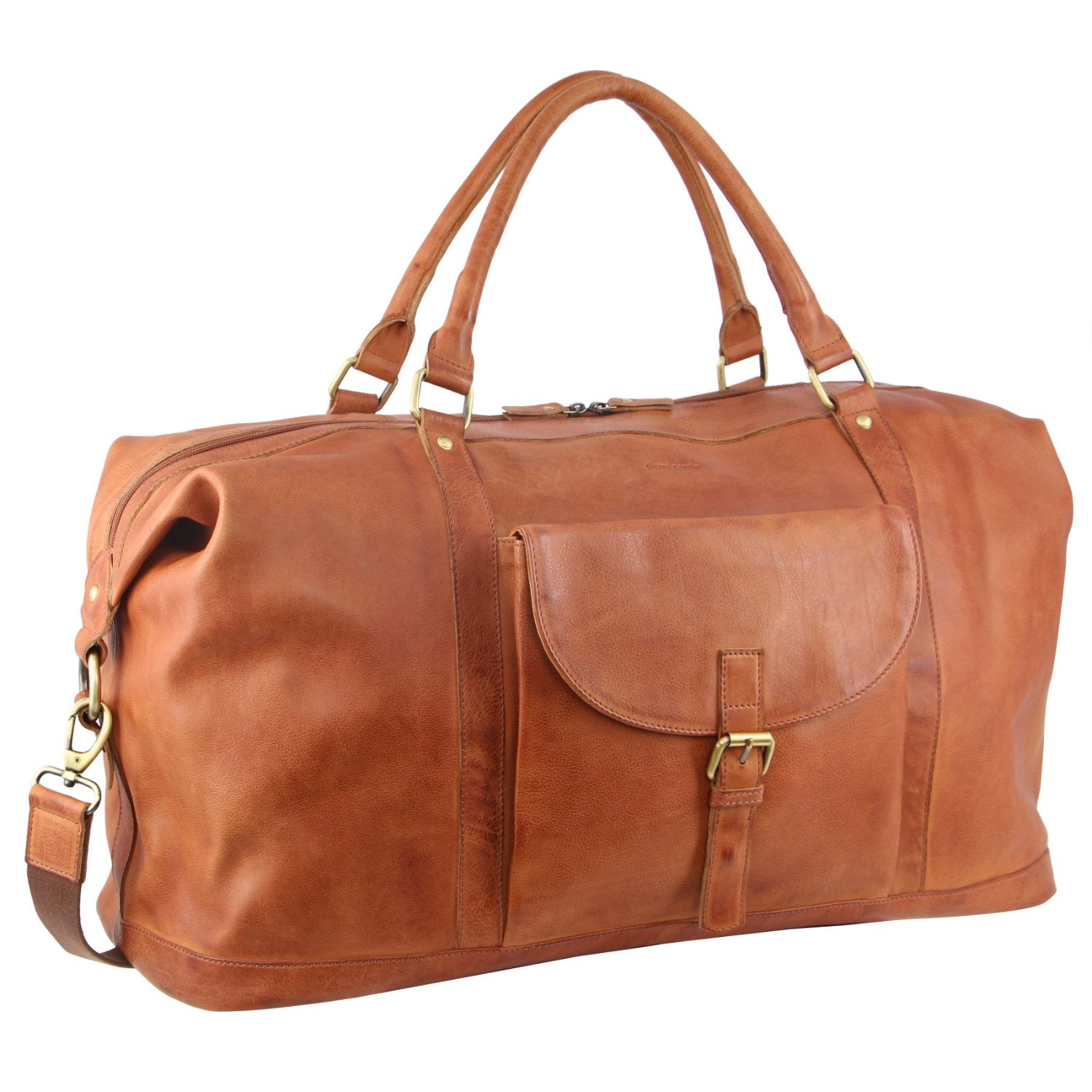 Pierre Cardin Rustic Leather Business/Overnight Bag in Cognac